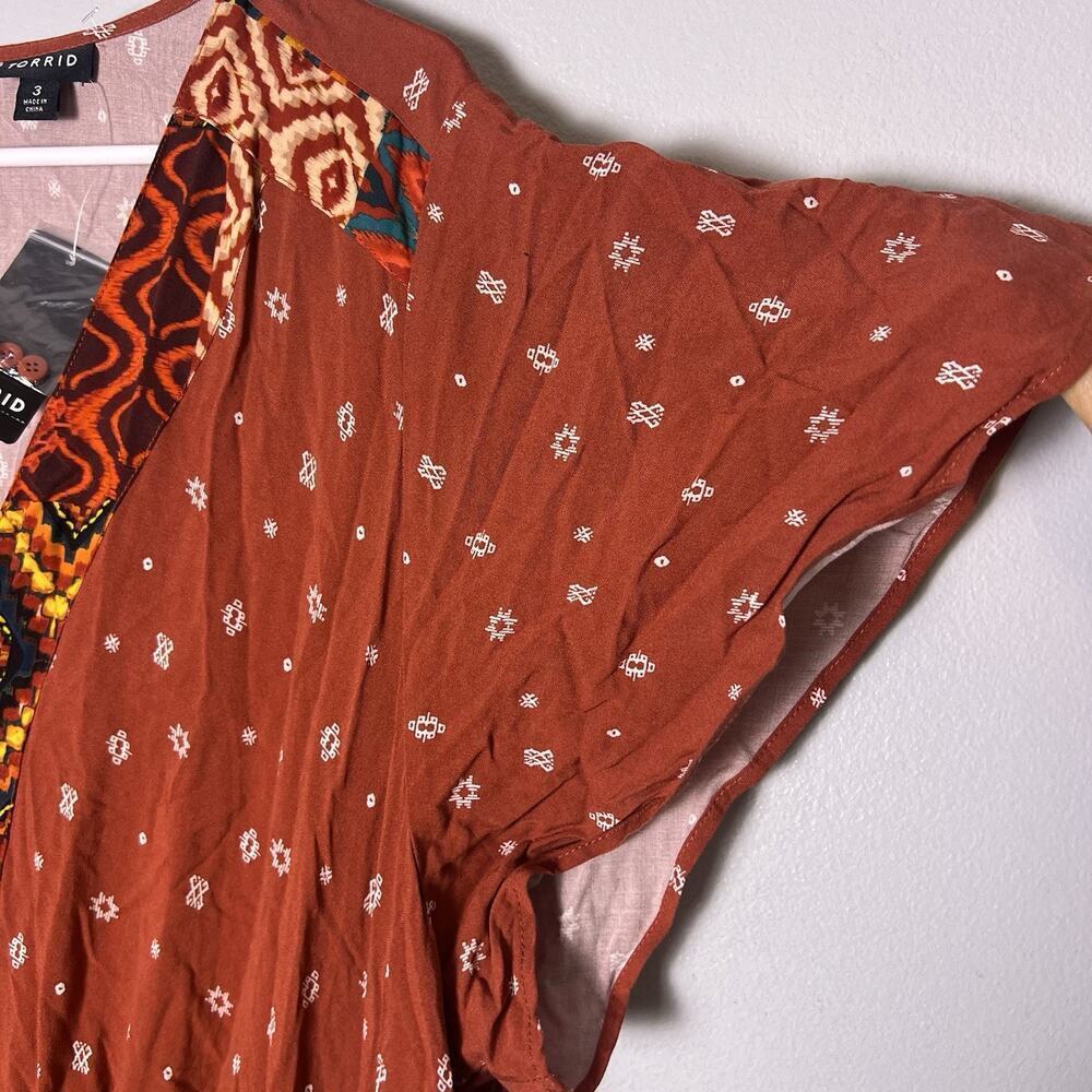 Torrid NWT Mini Challis Boarder Skater Dress Size 3X V-Neck Pockets Boho Tribal - Picture 10 of 16